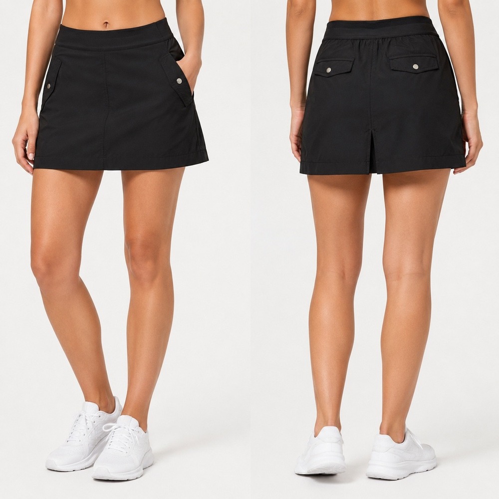 Athleta Black Skort Women's Size 8 Built In Shorts Snap Pockets Golf Hiking